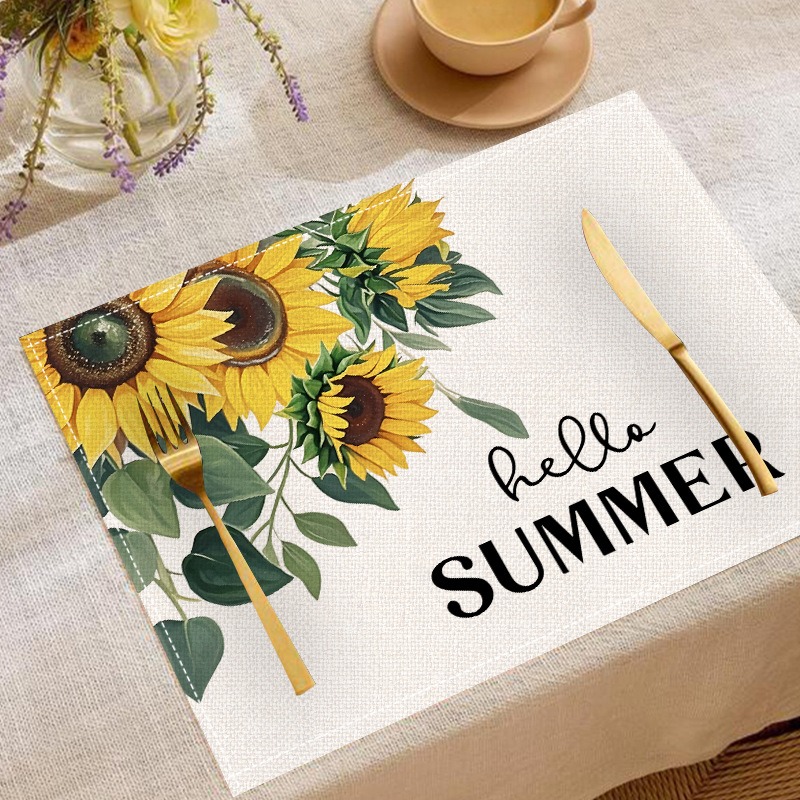 Linen Table Runner - 5PCS Spring Summer Floral Sunflower Table