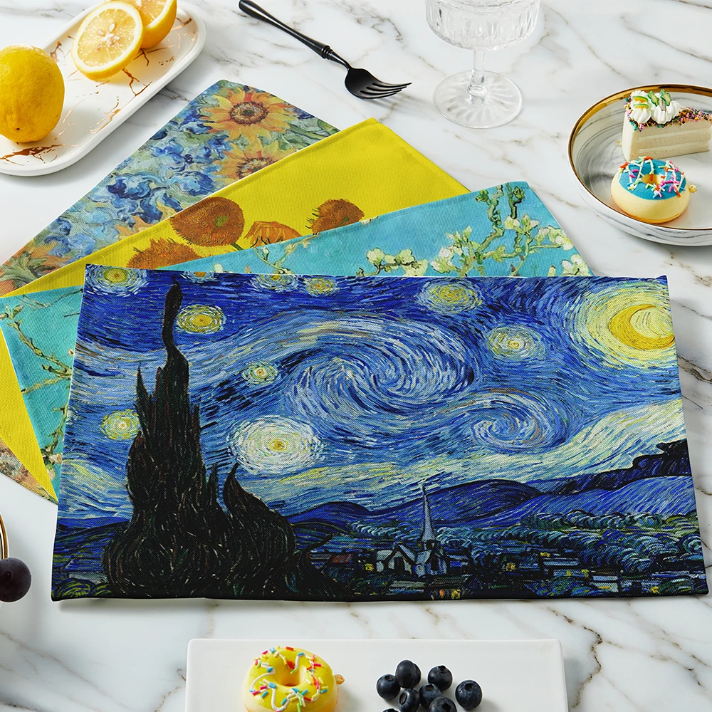 Linen Table Runner - New Van Gogh Oil Painting Table