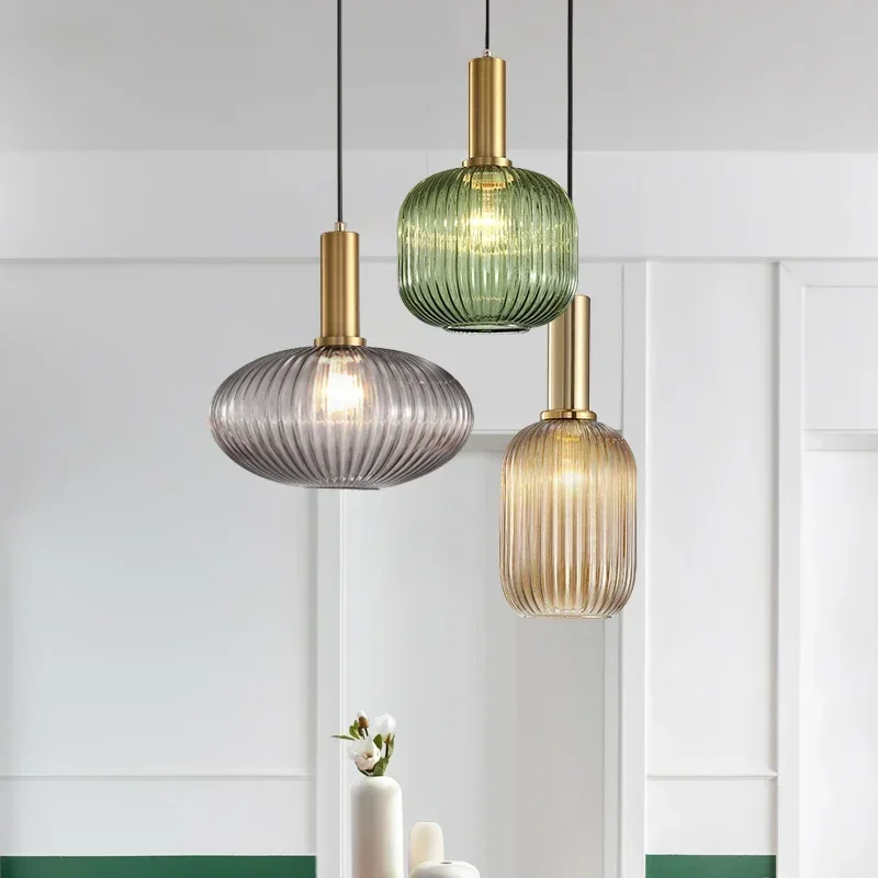 Hanging Moon Lamp - Vintage Colorful Glass Striped Pendant Chandelier