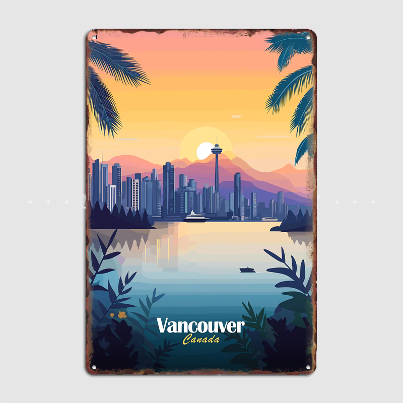 Home Decor Vancouver - Vancouver Skyline Sunset Travel Scenery Posters