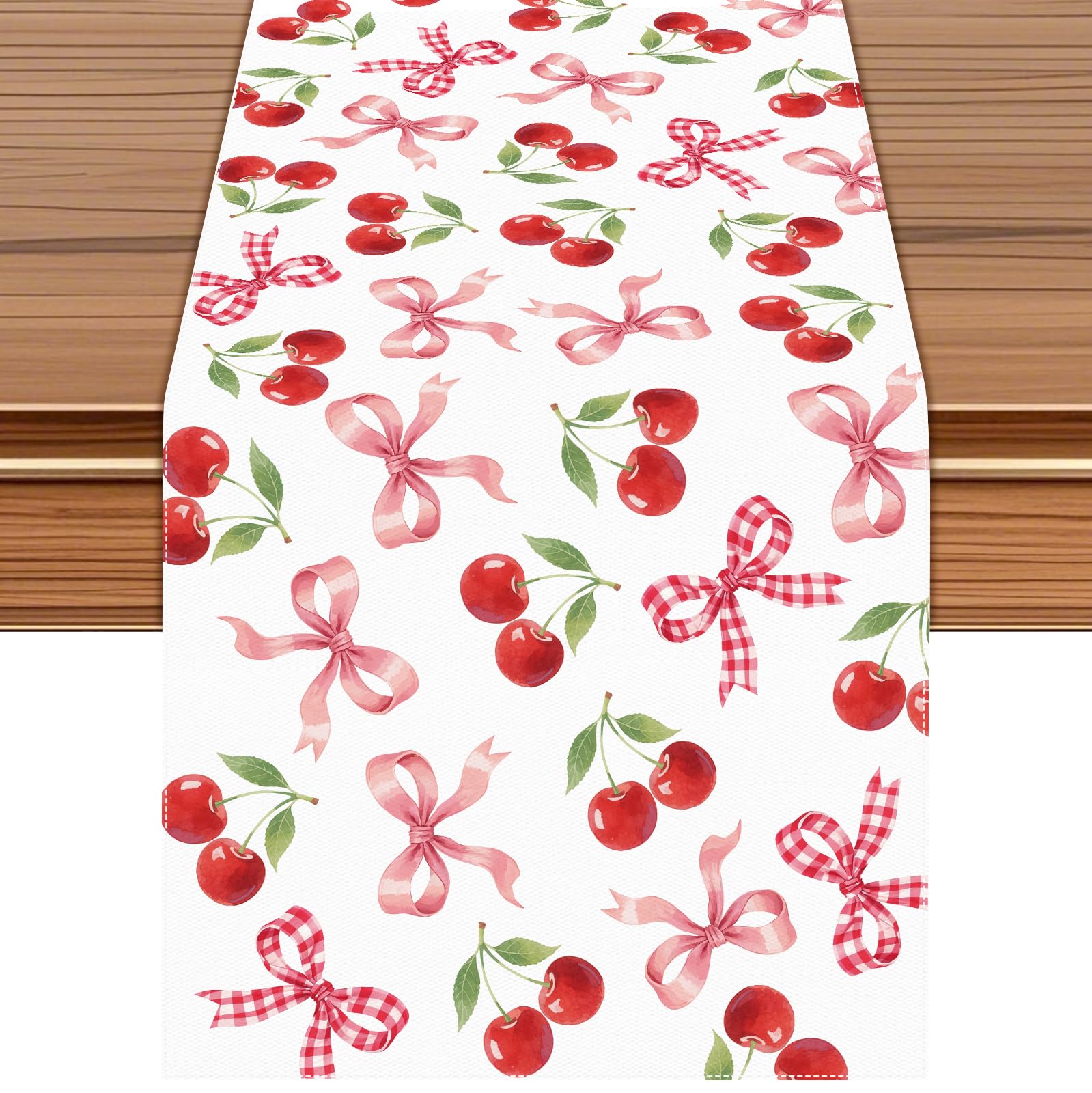Linen Table Runner - Cherry Pattern Table Runner | Red