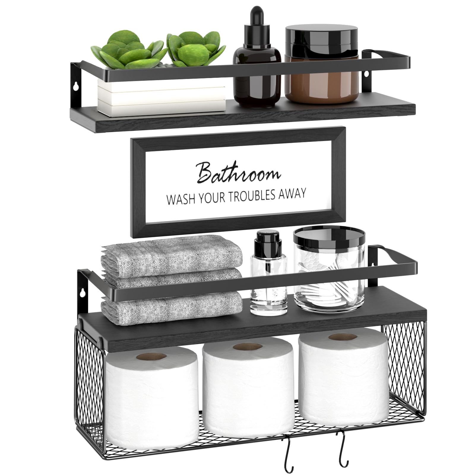 Woven Wall Basket - Floating Shelves with Storage Basket &