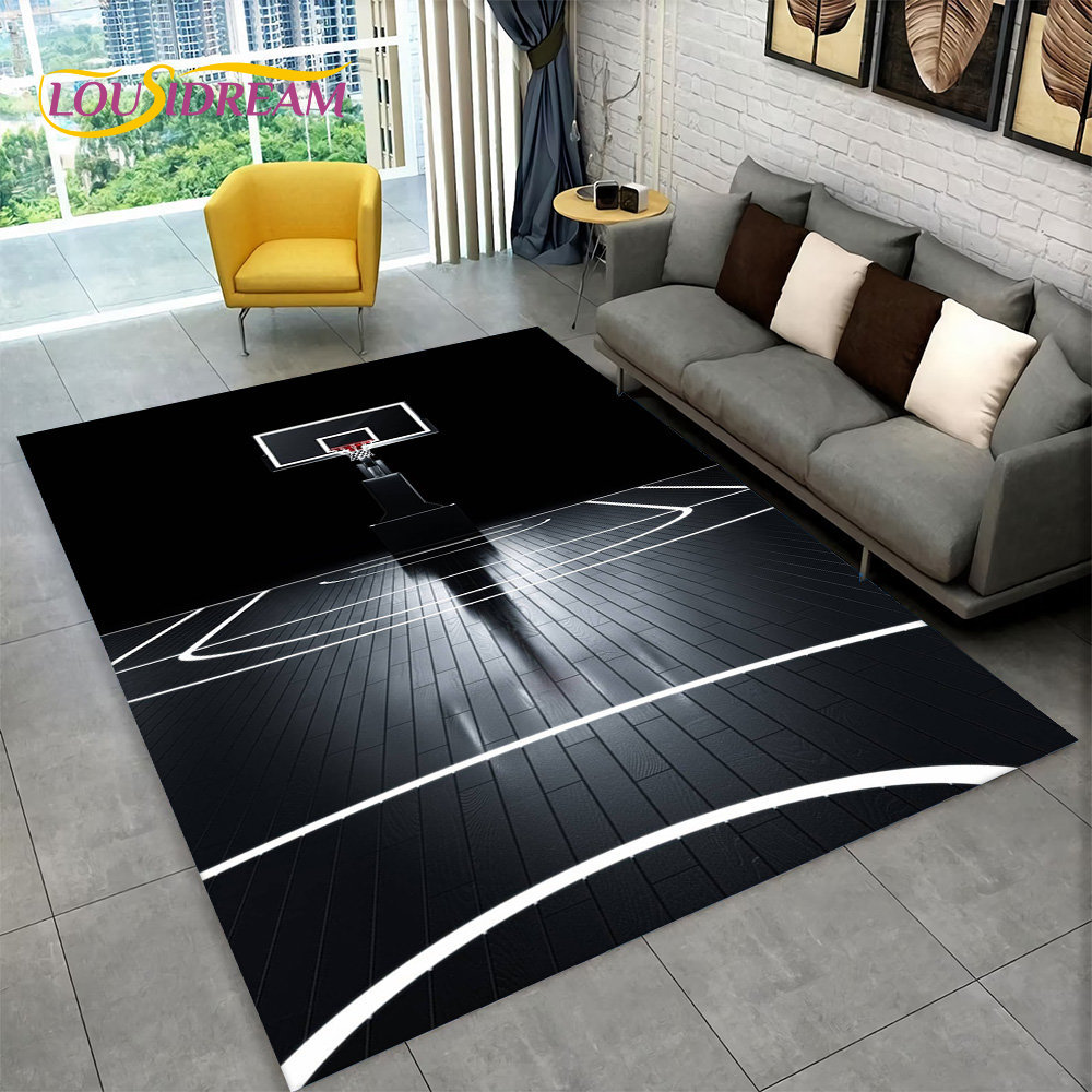 Home Decor Under 100 - 3D Basketball Cour Cartoon Area Rug