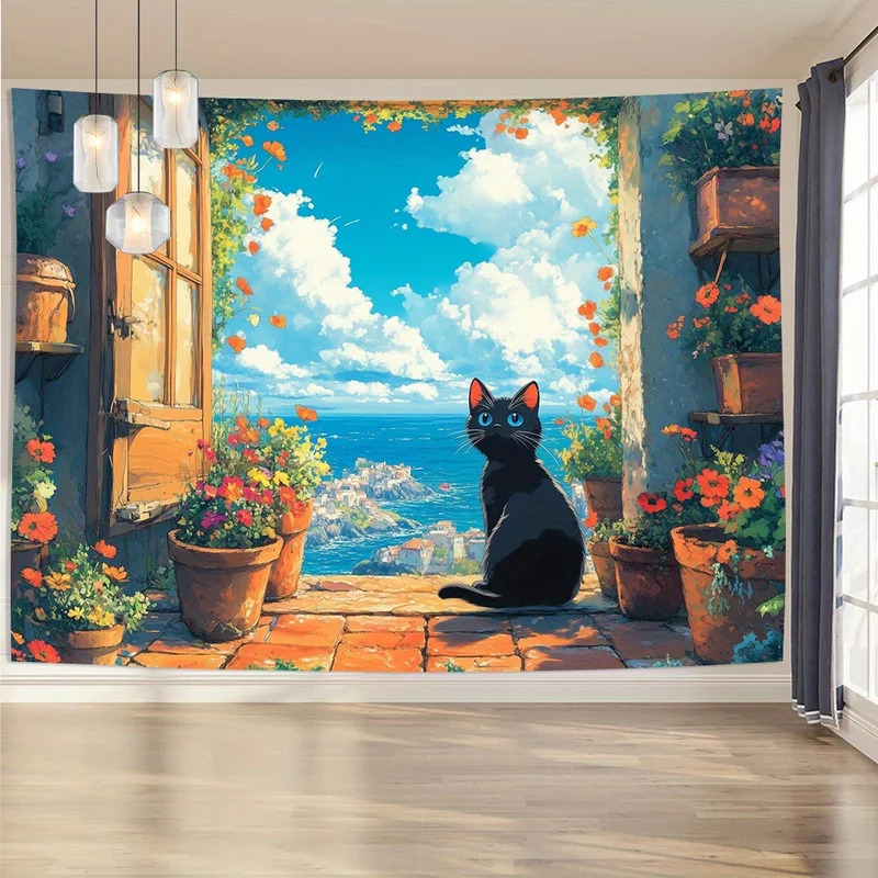 Home Decor Under 100 - VIKAMA 3D Black Cat Tapestry Wall