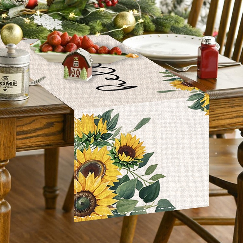 5PCS Spring Summer Floral Sunf - Linen Table Runner recension och pris