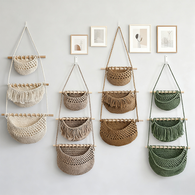 Hand-Woven Cotton Rope 3-Tier  - Woven Wall Basket recension och pris