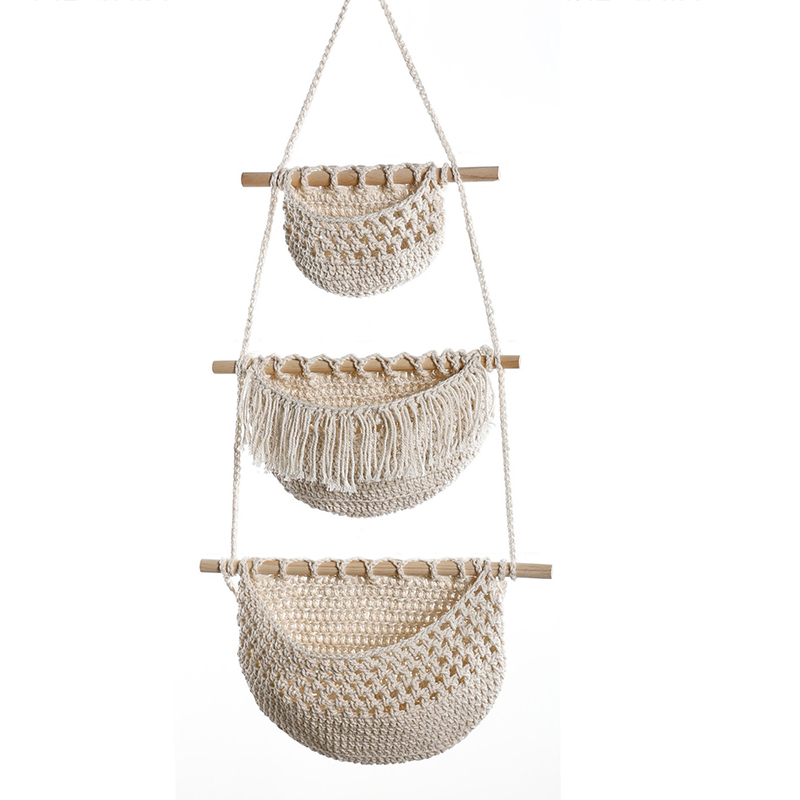 Hand-Woven Cotton Rope 3-Tier  - Woven Wall Basket recension och pris
