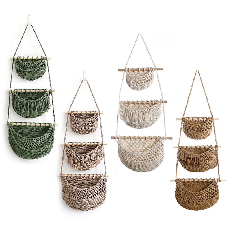 Hand-Woven Cotton Rope 3-Tier  - Woven Wall Basket recension och pris