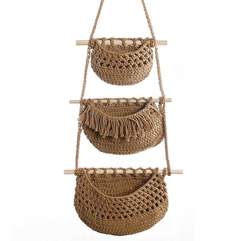 Hand-Woven Cotton Rope 3-Tier  - Woven Wall Basket recension och pris