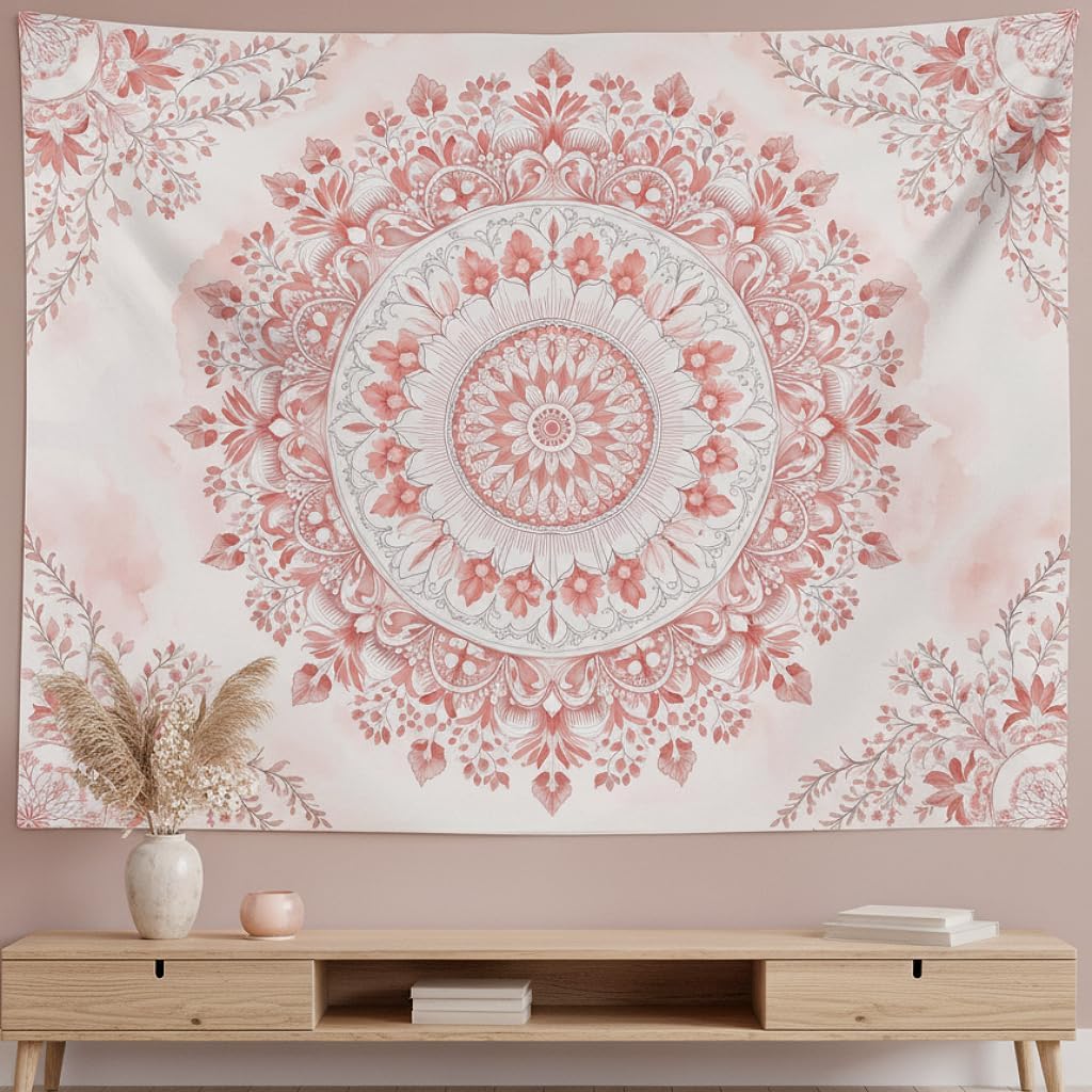 Pink Floral Mandala Tapestry – - Aesthetic Tapestry recension och pris