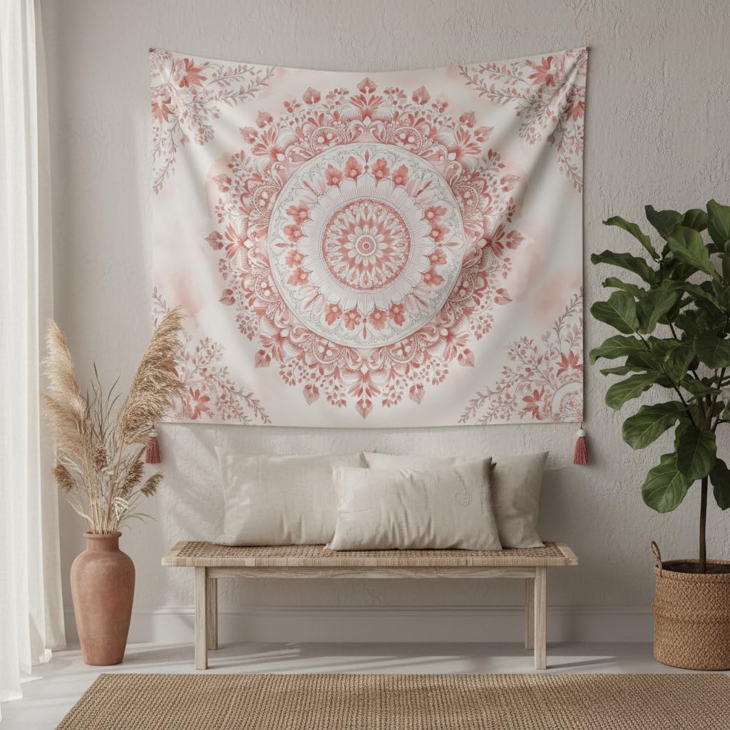 Pink Floral Mandala Tapestry – - Aesthetic Tapestry recension och pris