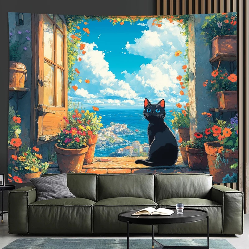 VIKAMA 3D Black Cat Tapestry W - Home Decor Under 100 recension och pris
