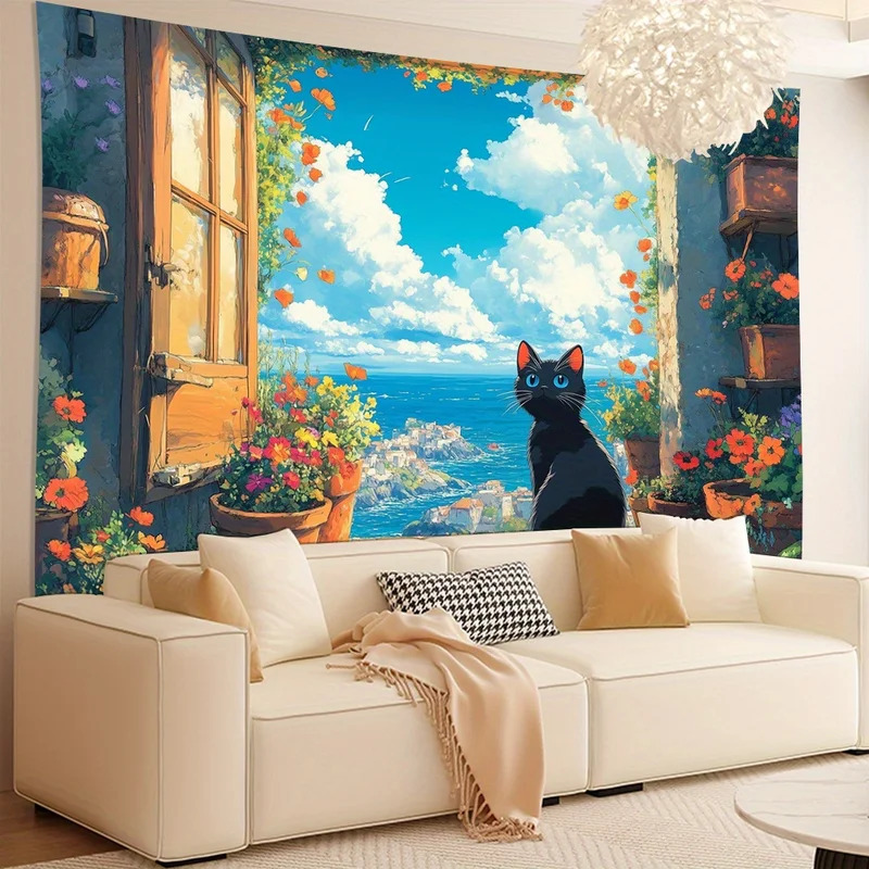 VIKAMA 3D Black Cat Tapestry W - Home Decor Under 100 recension och pris