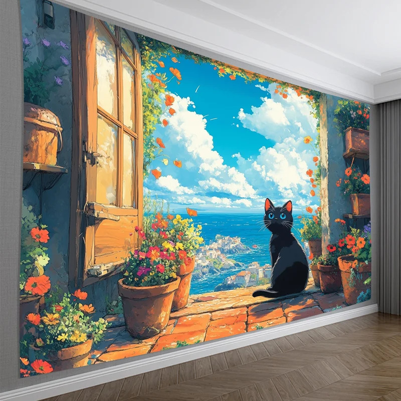 VIKAMA 3D Black Cat Tapestry W - Home Decor Under 100 recension och pris