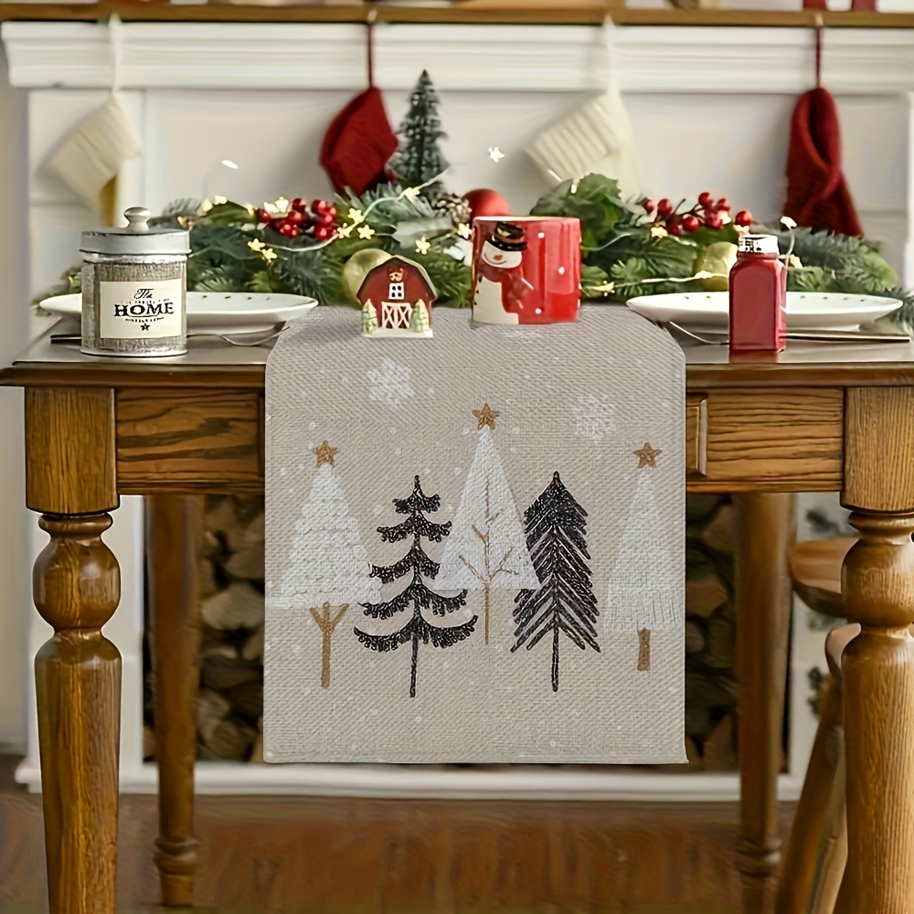 1pc Autumn Christmas Tree Patt - Linen Table Runner recension och pris