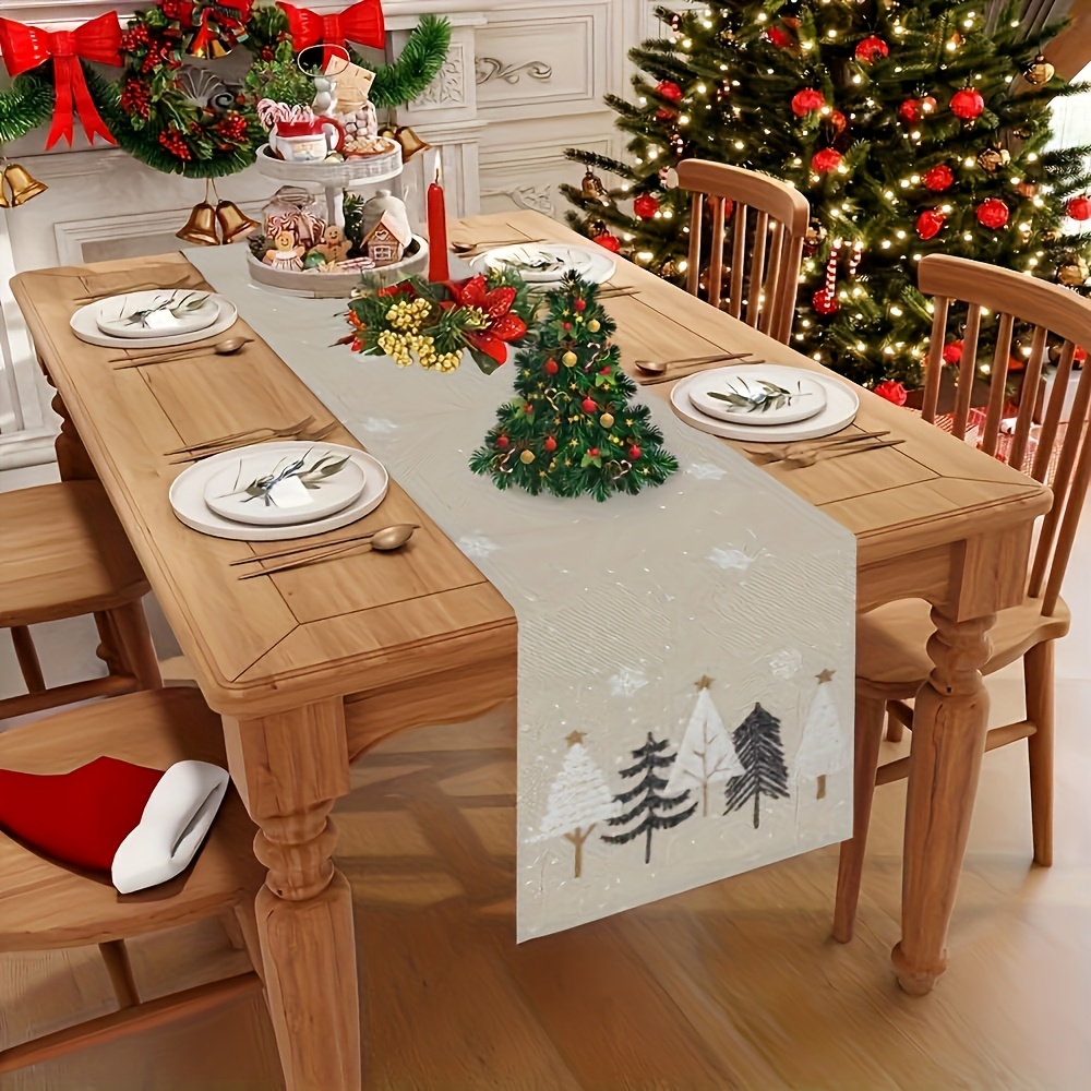 1pc Autumn Christmas Tree Patt - Linen Table Runner recension och pris