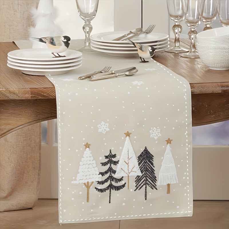 1pc Autumn Christmas Tree Patt - Linen Table Runner recension och pris