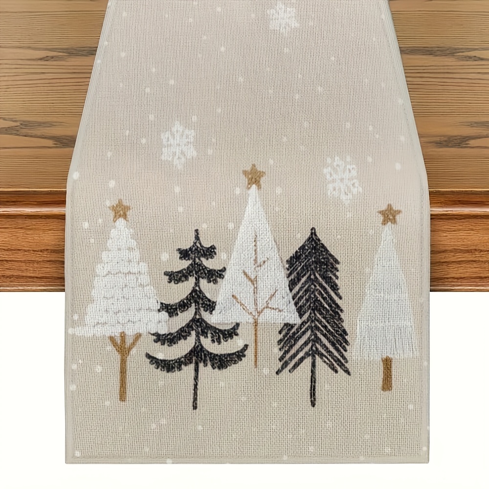 1pc Autumn Christmas Tree Patt - Linen Table Runner recension och pris